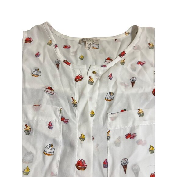 Lila Rose Womens Sleeveless Blouse Dessert Print Button Front Polyester Size M - Picture 3 of 4